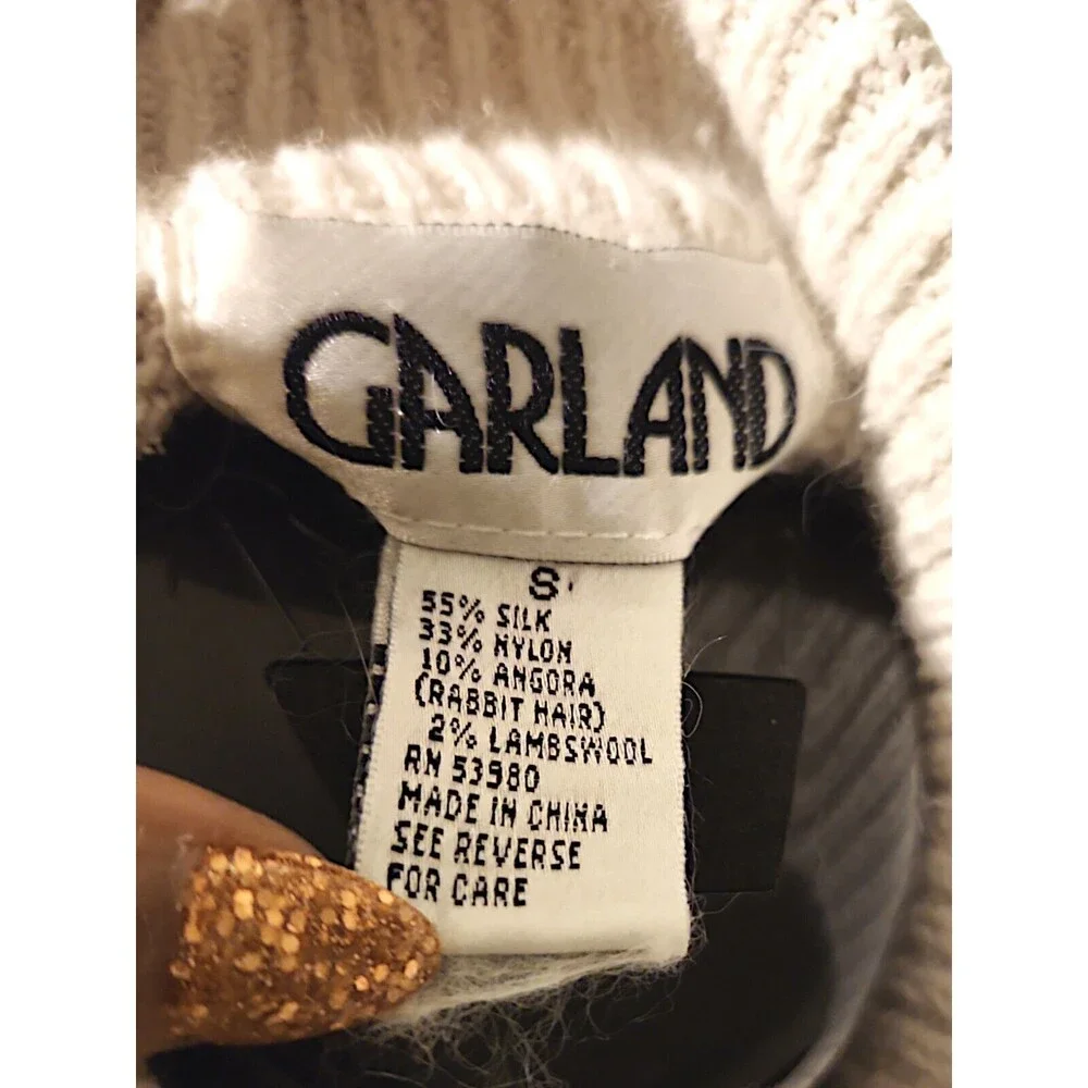VTG Garland Soft Silk Nylon Angora Lambswool Mock Neck Sweater Flowers Size S